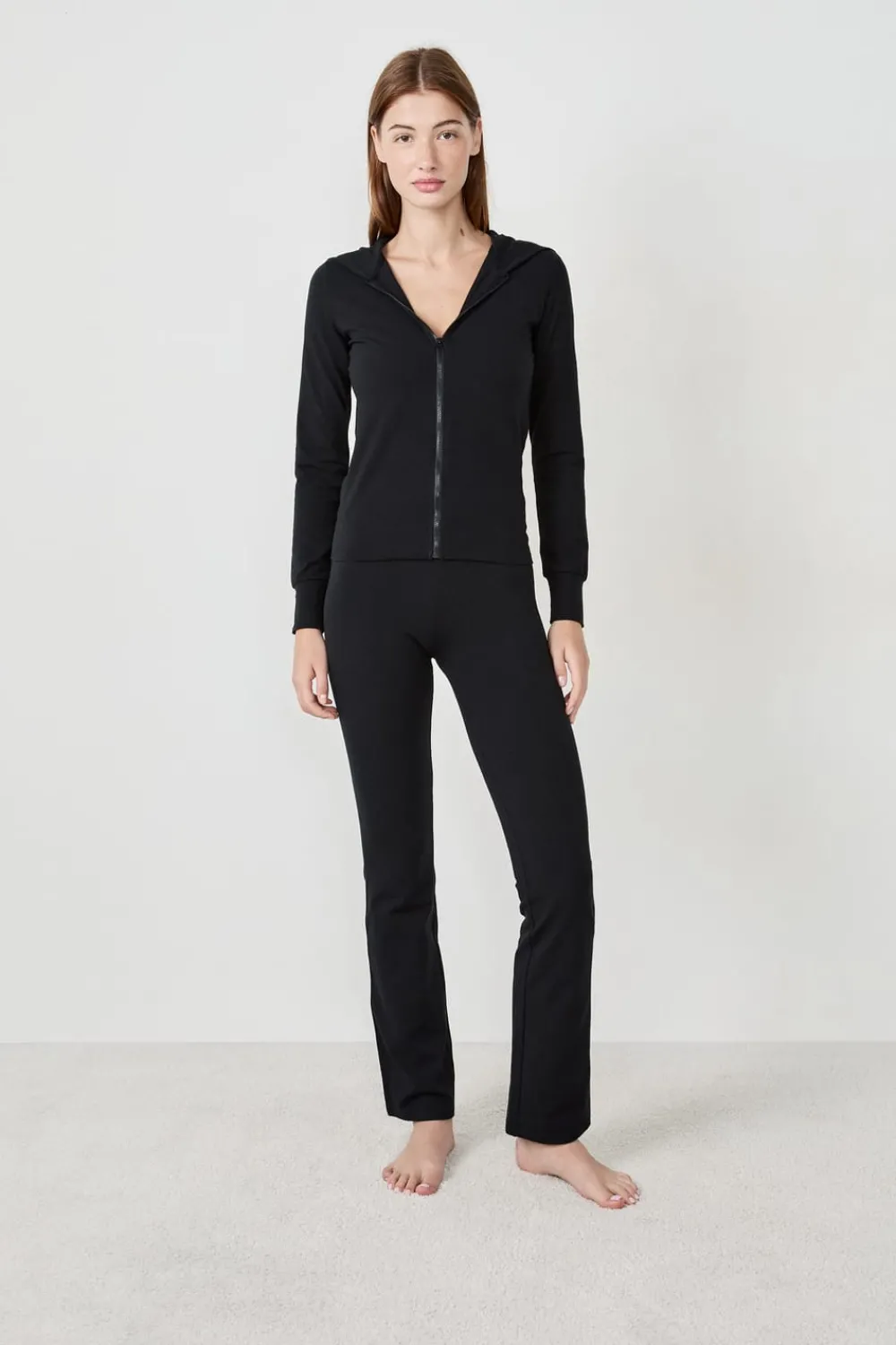 Outlet ETAM Sudadera con capucha y cremallera de algodón NEGRO