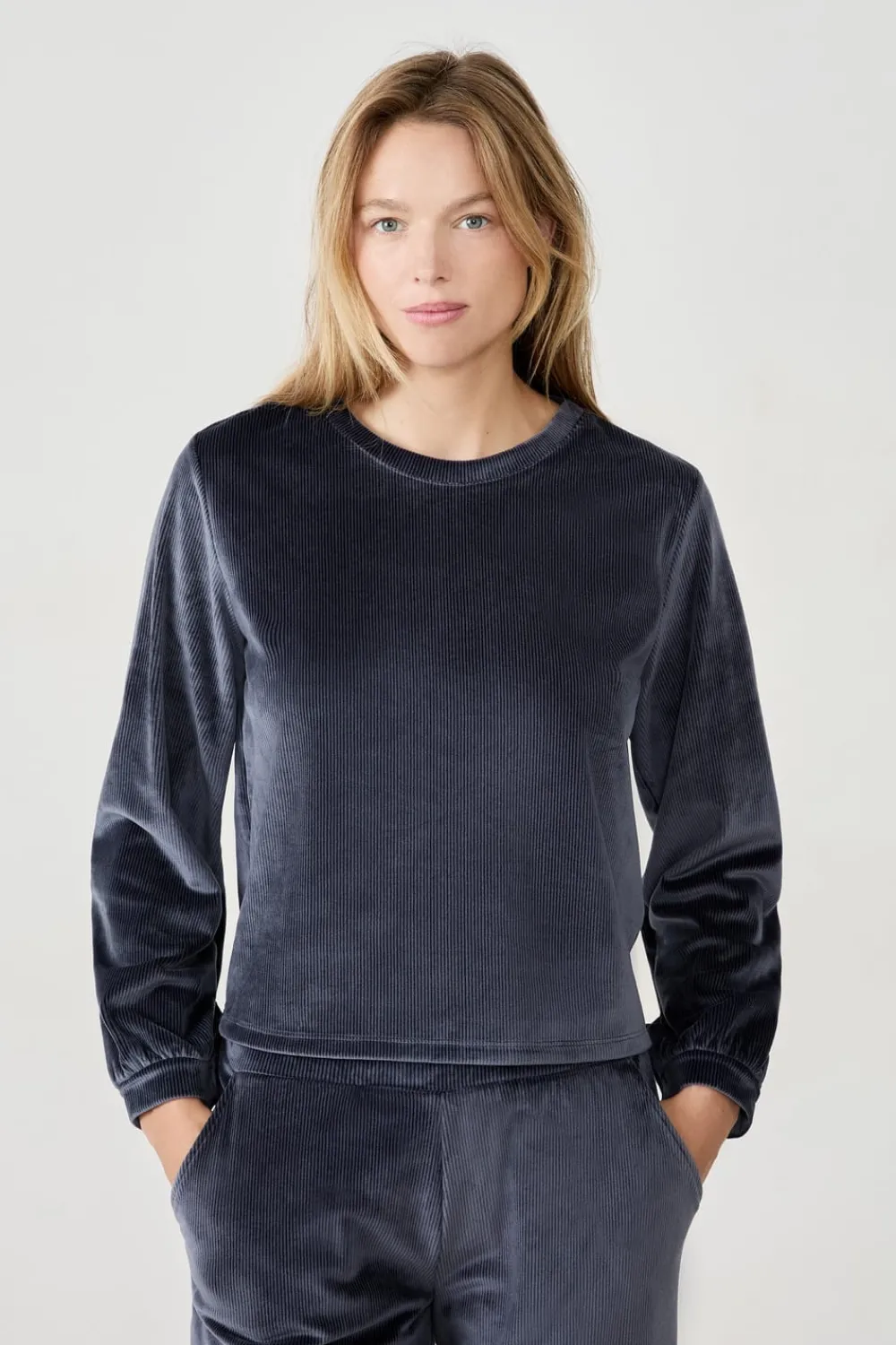 Outlet ETAM Sudadera con efecto terciopelo AZUL NOCHE