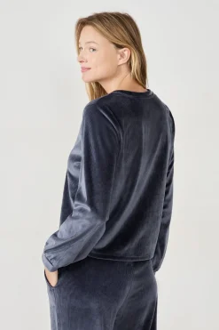 Outlet ETAM Sudadera con efecto terciopelo AZUL NOCHE