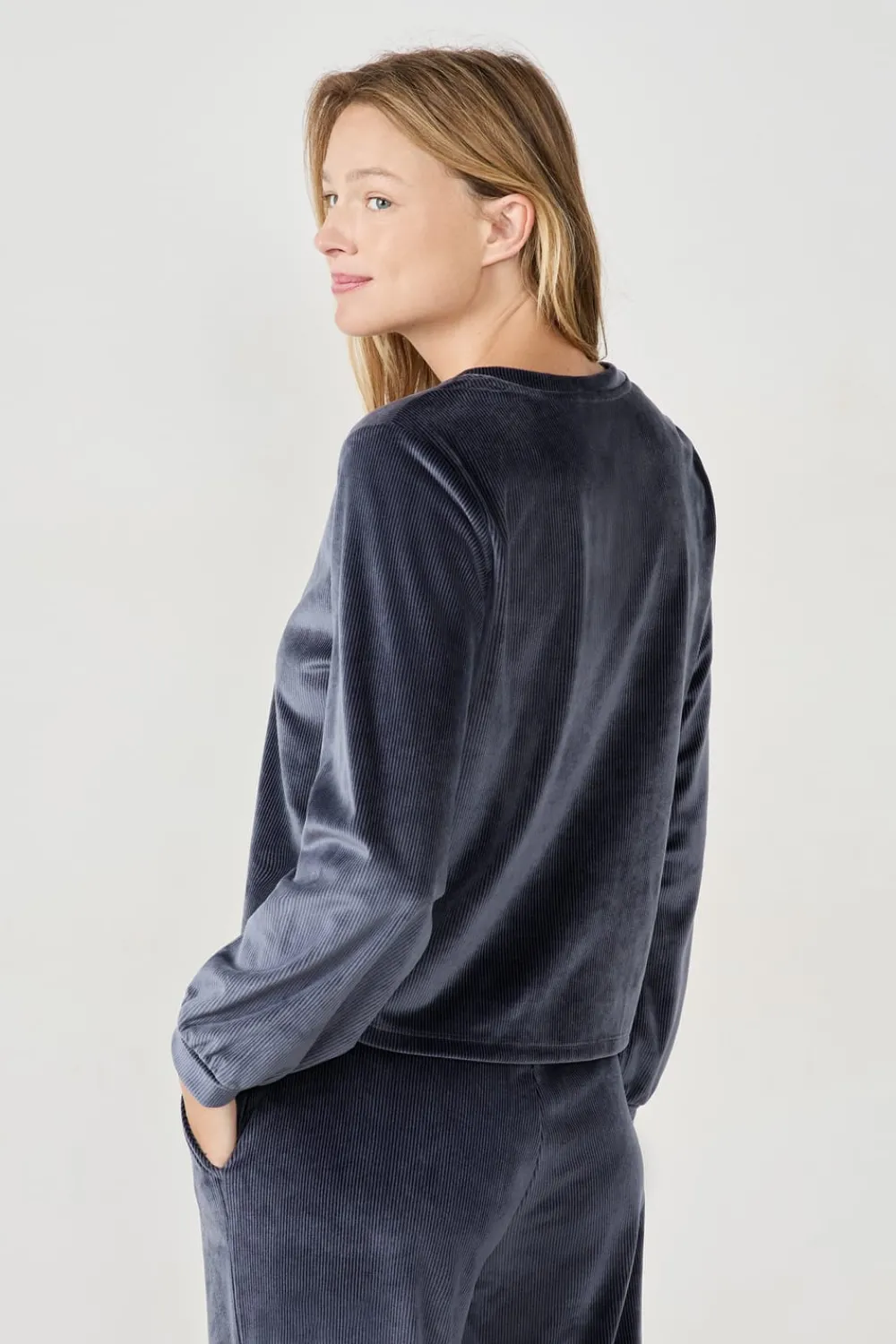 Outlet ETAM Sudadera con efecto terciopelo AZUL NOCHE