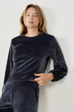 Outlet ETAM Sudadera con efecto terciopelo AZUL NOCHE