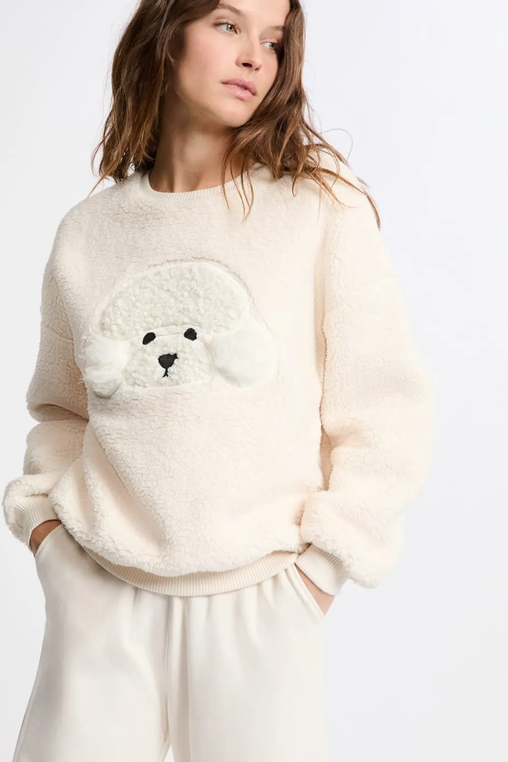 Outlet ETAM Sudadera con estampado de perro y efecto polar CRUDO