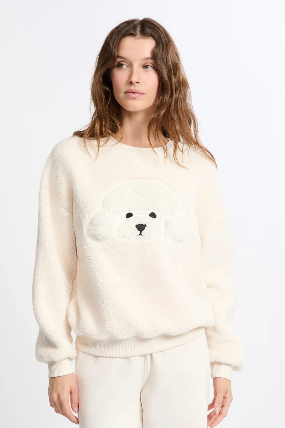 Outlet ETAM Sudadera con estampado de perro y efecto polar CRUDO