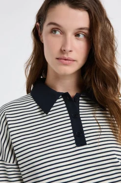 Best ETAM Sudadera de algodón con cuello polo a rayas TINTA