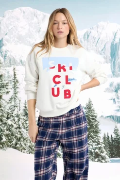 Outlet ETAM Sudadera de algodón con estampado de esquiadores crudo