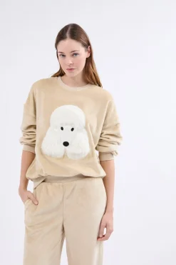New ETAM Sudadera de manga larga con efecto terciopelo BEIGE