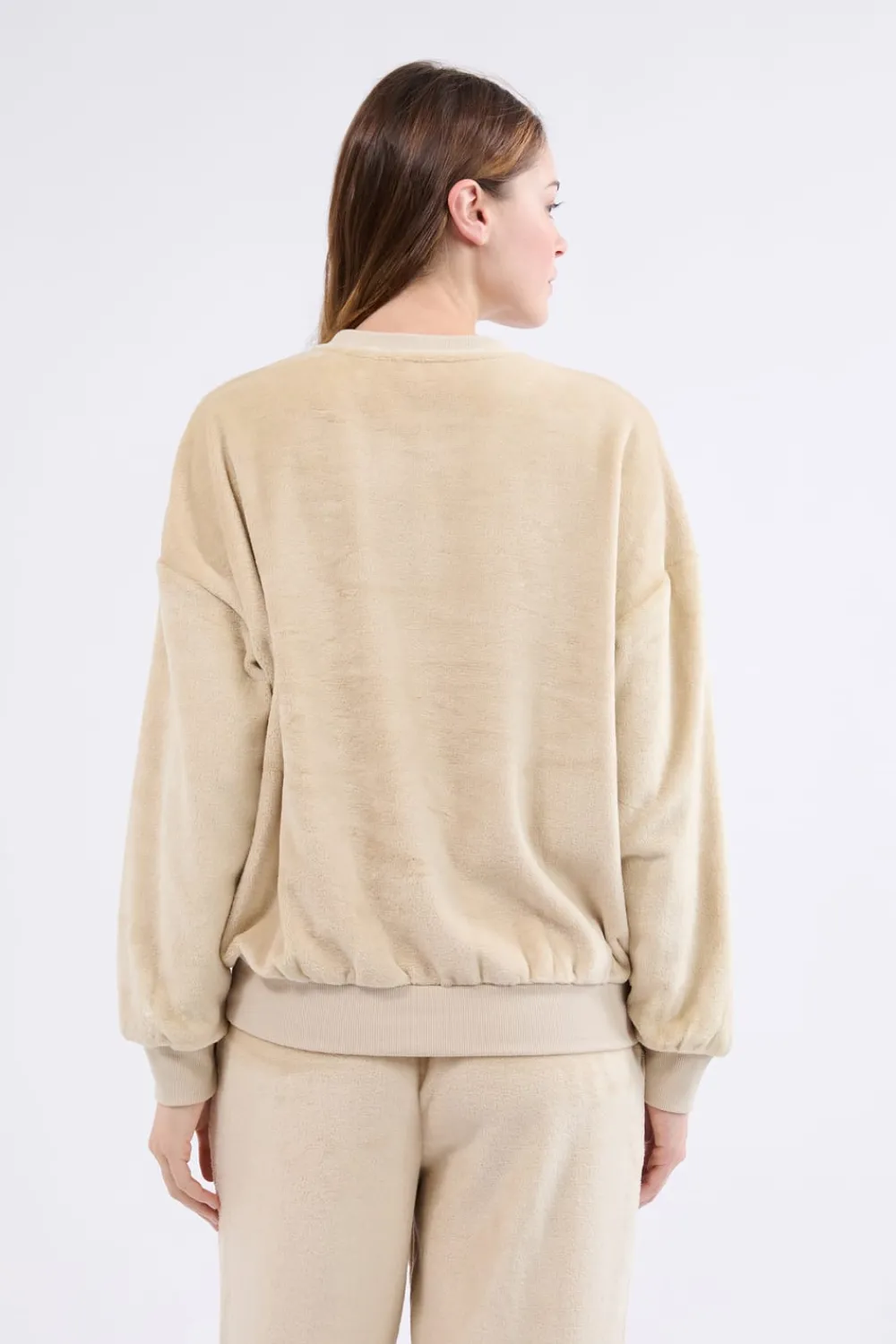 New ETAM Sudadera de manga larga con efecto terciopelo BEIGE