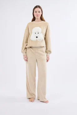 New ETAM Sudadera de manga larga con efecto terciopelo BEIGE