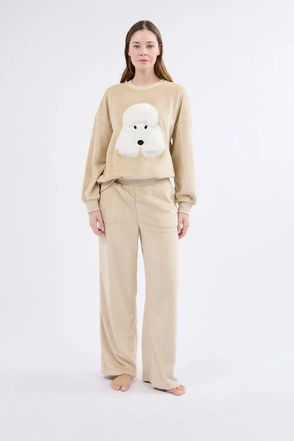 New ETAM Sudadera de manga larga con efecto terciopelo BEIGE