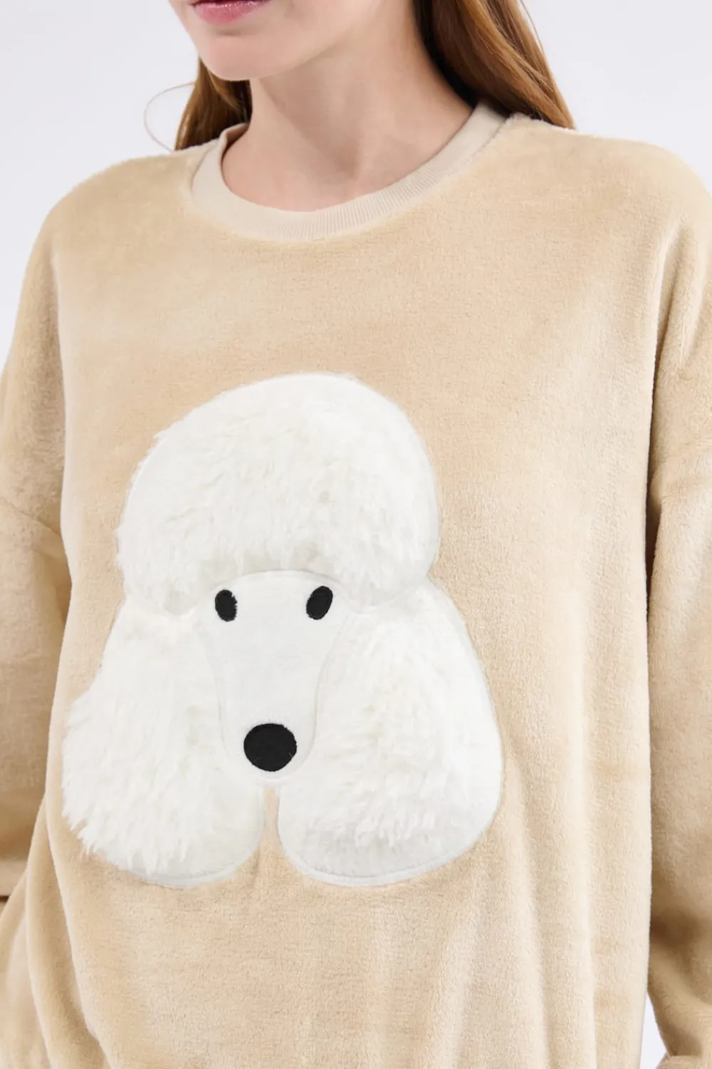 New ETAM Sudadera de manga larga con efecto terciopelo BEIGE