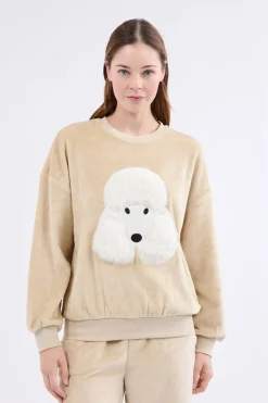 New ETAM Sudadera de manga larga con efecto terciopelo BEIGE