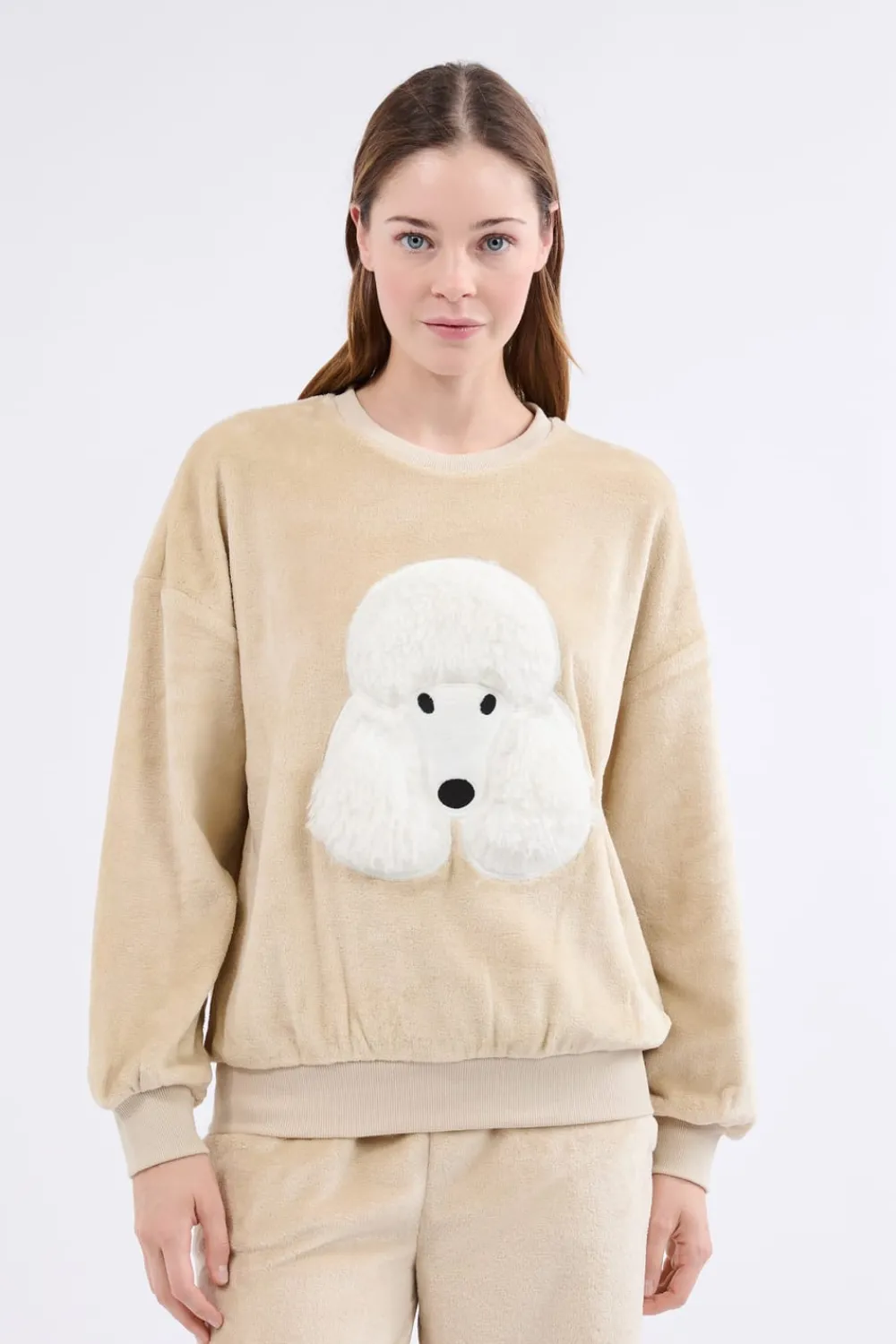 New ETAM Sudadera de manga larga con efecto terciopelo BEIGE