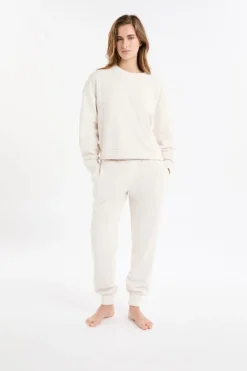 Sale ETAM Sudadera de pijama con cuello redondo crudo