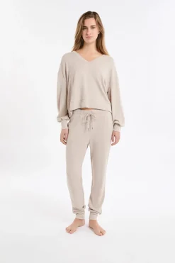 New ETAM Sudadera de pijama con cuello en V MARRÓN