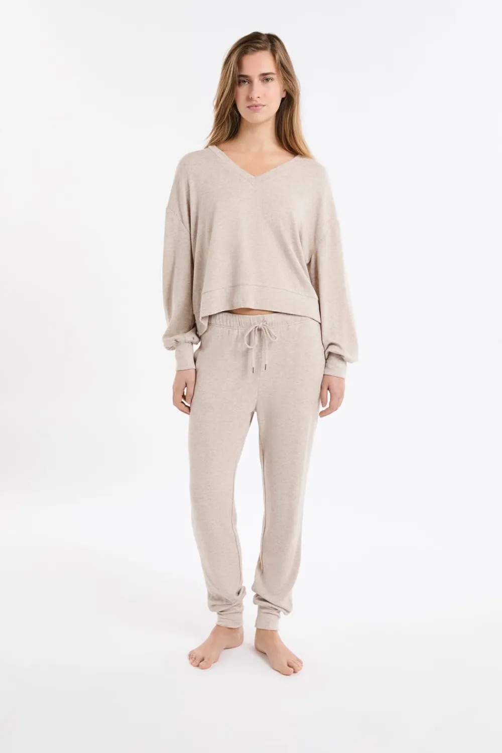 New ETAM Sudadera de pijama con cuello en V MARRÓN