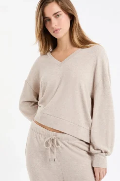 New ETAM Sudadera de pijama con cuello en V MARRÓN
