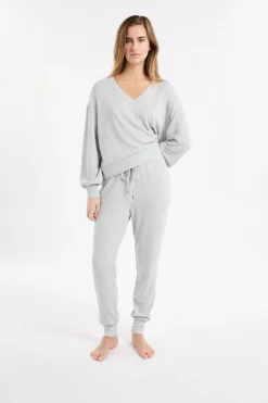 New ETAM Sudadera de pijama con cuello en V GRIS CLARO