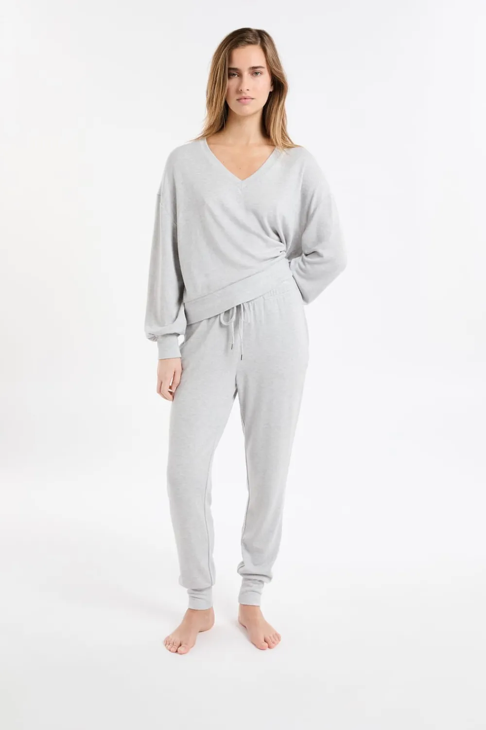 New ETAM Sudadera de pijama con cuello en V GRIS CLARO