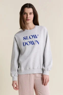 New ETAM Sudadera de pijama con inscripción en algodón GRIS CLARO