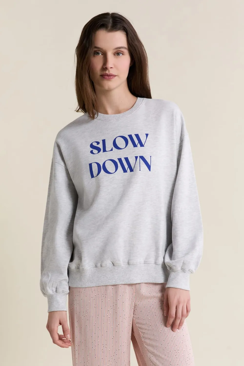 New ETAM Sudadera de pijama con inscripción en algodón GRIS CLARO