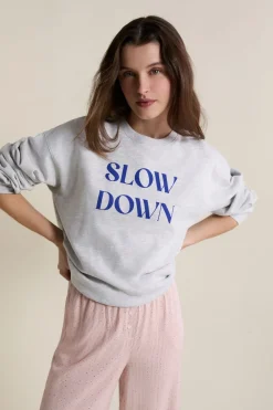New ETAM Sudadera de pijama con inscripción en algodón GRIS CLARO