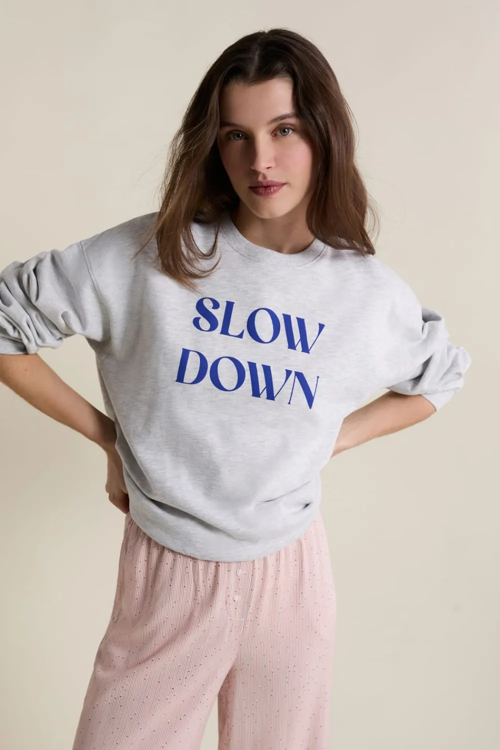 New ETAM Sudadera de pijama con inscripción en algodón GRIS CLARO