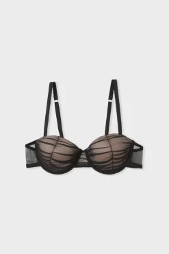 Outlet ETAM Sujetador balconnet con copas finas de tul NEGRO