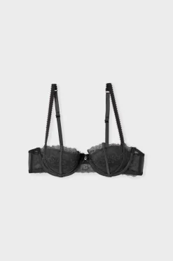 New ETAM Sujetador balconnet push-up de tul y satén NEGRO