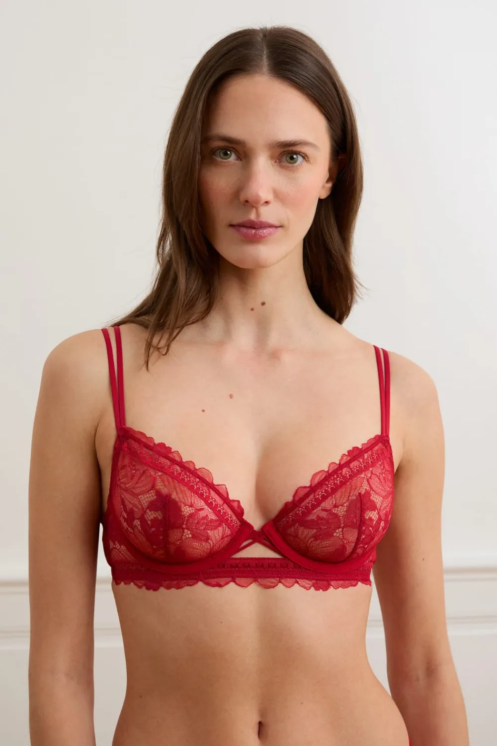 New ETAM Sujetador clásico de encaje con tirantes dobles ROJO