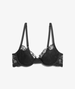 Outlet ETAM Sujetador copa fina con bordados florales. Copa B-E NEGRO