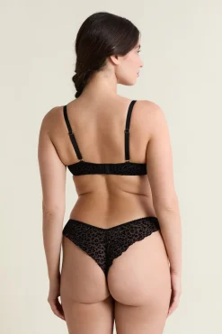 Sale ETAM Sujetador de tul con estampado de leopardo NEGRO