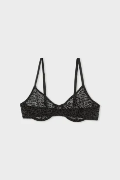 Sale ETAM Sujetador de tul con estampado de leopardo NEGRO