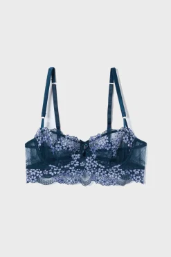 ETAM Sujetador N. 9 - Balconnet con bordado floral AZUL MARINO