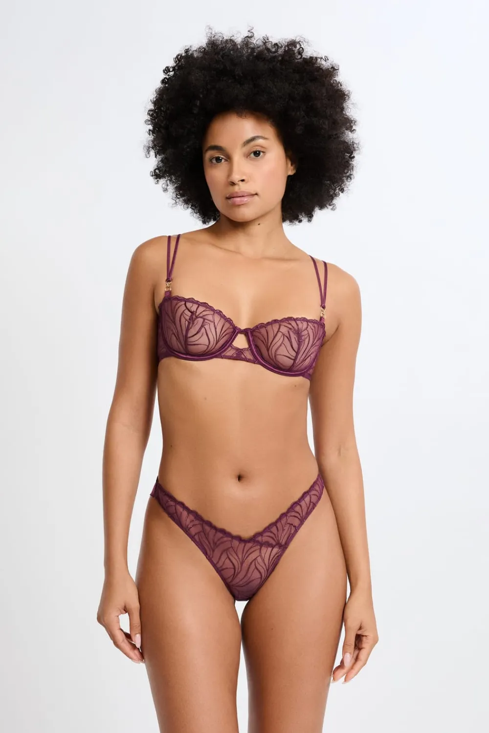 Outlet ETAM Sujetador N.9 - Balconnet con bordado floral MORADO
