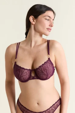 Outlet ETAM Sujetador N.9 - Balconnet con bordado floral MORADO