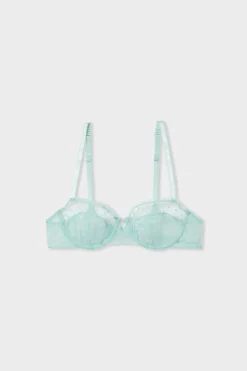 Sale ETAM Sujetador N.9 - Balconnet con bordado AZUL VERDOSO