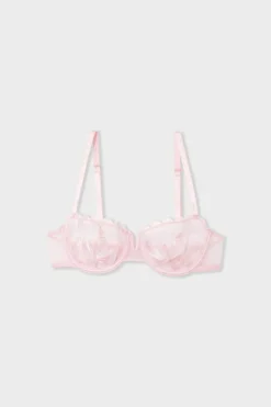 Best ETAM Sujetador N.9 - Balconnet con bordado de corazones ROSA