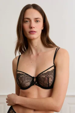 Outlet ETAM Sujetador N.9 - Balconnet de encaje con tirantes dobles NEGRO