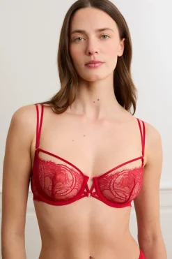 Clearance ETAM Sujetador N.9 - Balconnet de encaje con tirantes dobles ROJO