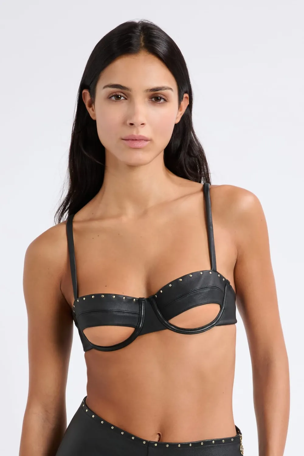 Sale ETAM Sujetador N.9 - Balconnet de cuero NEGRO