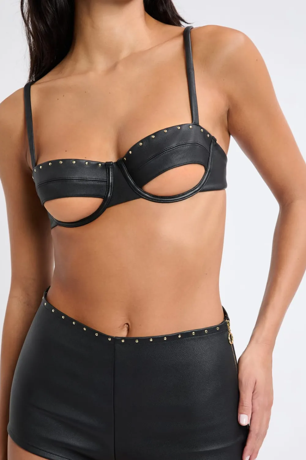 Sale ETAM Sujetador N.9 - Balconnet de cuero NEGRO