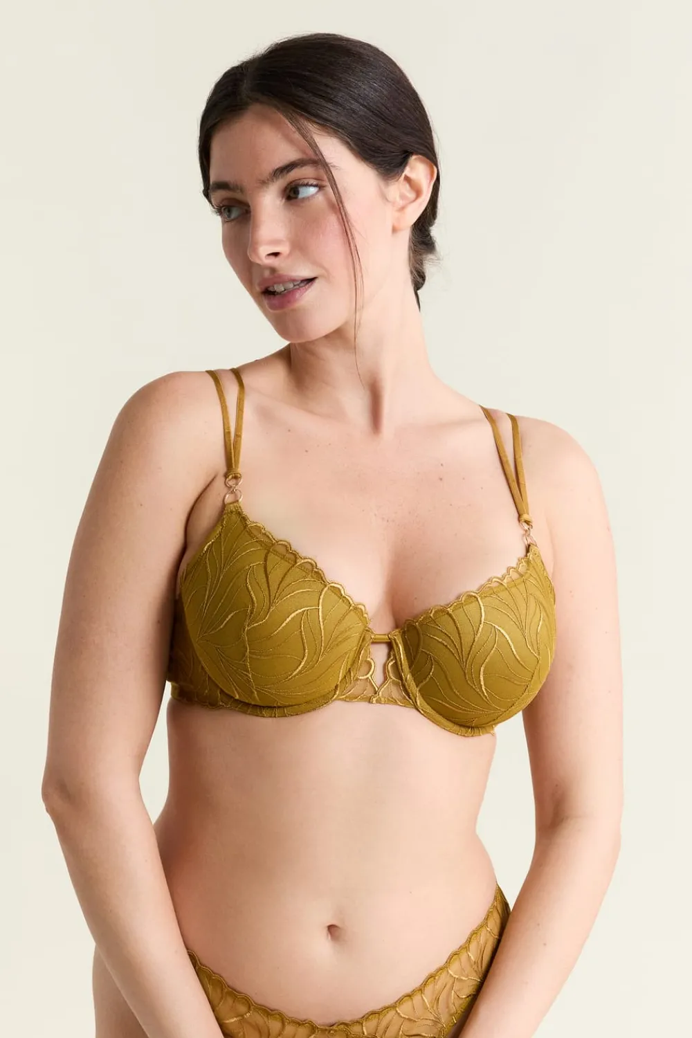 Clearance ETAM Sujetador N.4 - Copas finas con bordado floral AMARILLO ÁCIDO