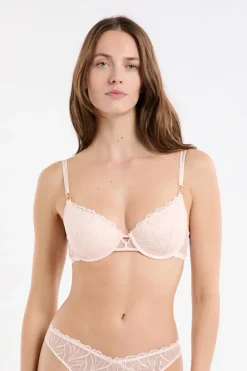 New ETAM Sujetador N.4 - Copas finas con bordado floral ROSA EMPOLVADO