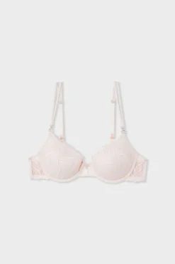 New ETAM Sujetador N.4 - Copas finas con bordado floral ROSA EMPOLVADO