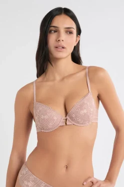 Discount ETAM Sujetador N.4 - Copas finas de encaje tejido brillante ROSA EMPOLVADO