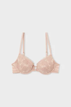 Discount ETAM Sujetador N.4 - Copas finas de encaje tejido brillante ROSA EMPOLVADO