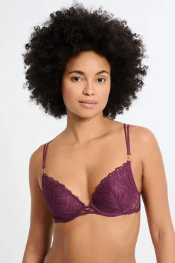 Sale ETAM Sujetador N.2: el push-up escote pronunciado con bordado floral MORADO