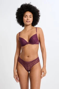 Sale ETAM Sujetador N.2: el push-up escote pronunciado con bordado floral MORADO