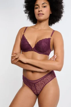 Sale ETAM Sujetador N.2: el push-up escote pronunciado con bordado floral MORADO