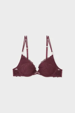 Sale ETAM Sujetador N.2: el push-up escote pronunciado con bordado floral MORADO